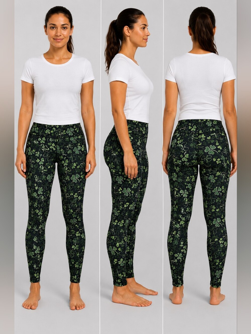 St. Patrick's Day Shamrock Clover Print Leggings Size M